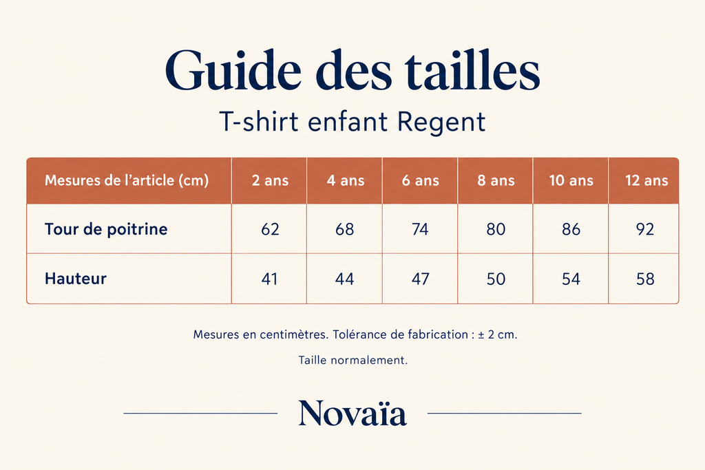 Guide des tailles enfant Novaïa