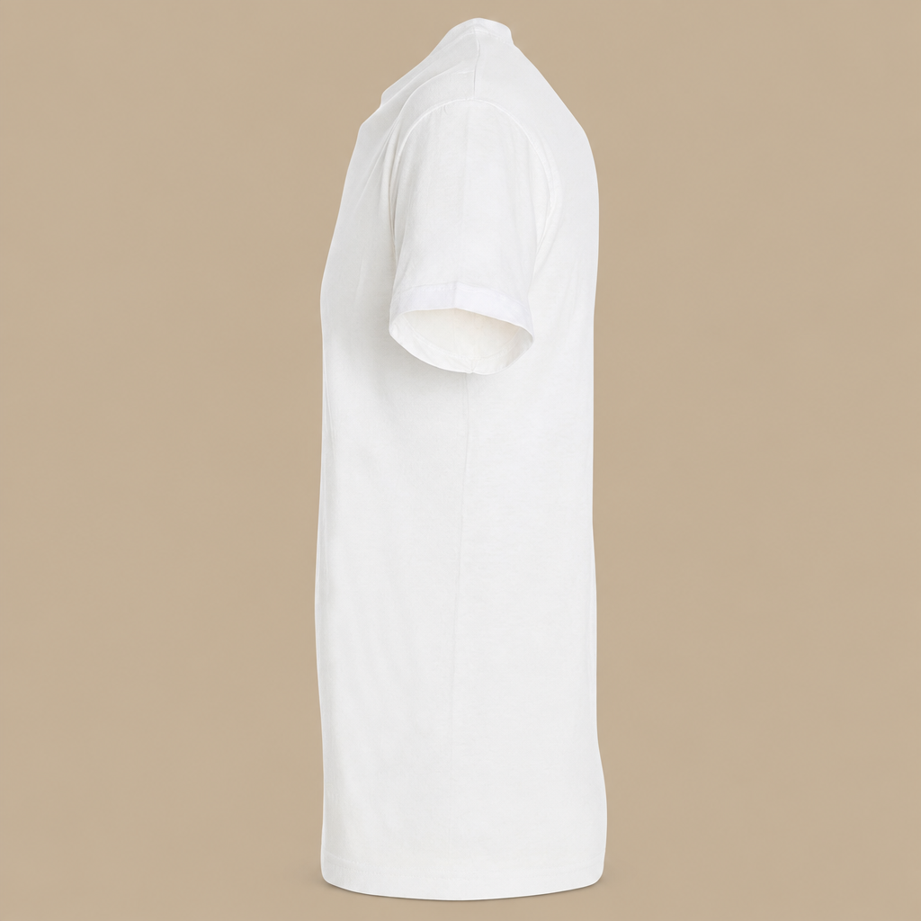 T-shirt Regent blanc sur fond beige, seconde vue de profil