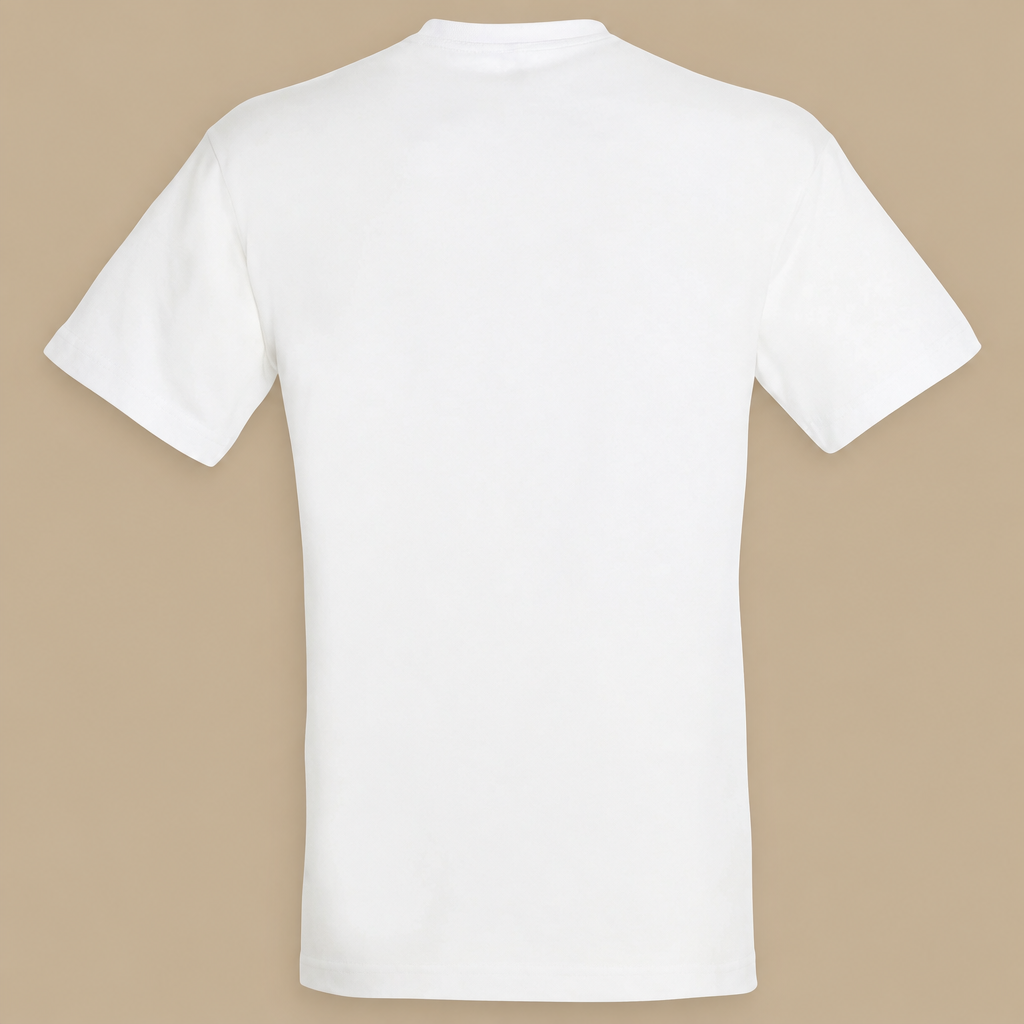 T-shirt Regent blanc sur fond beige, vue de dos